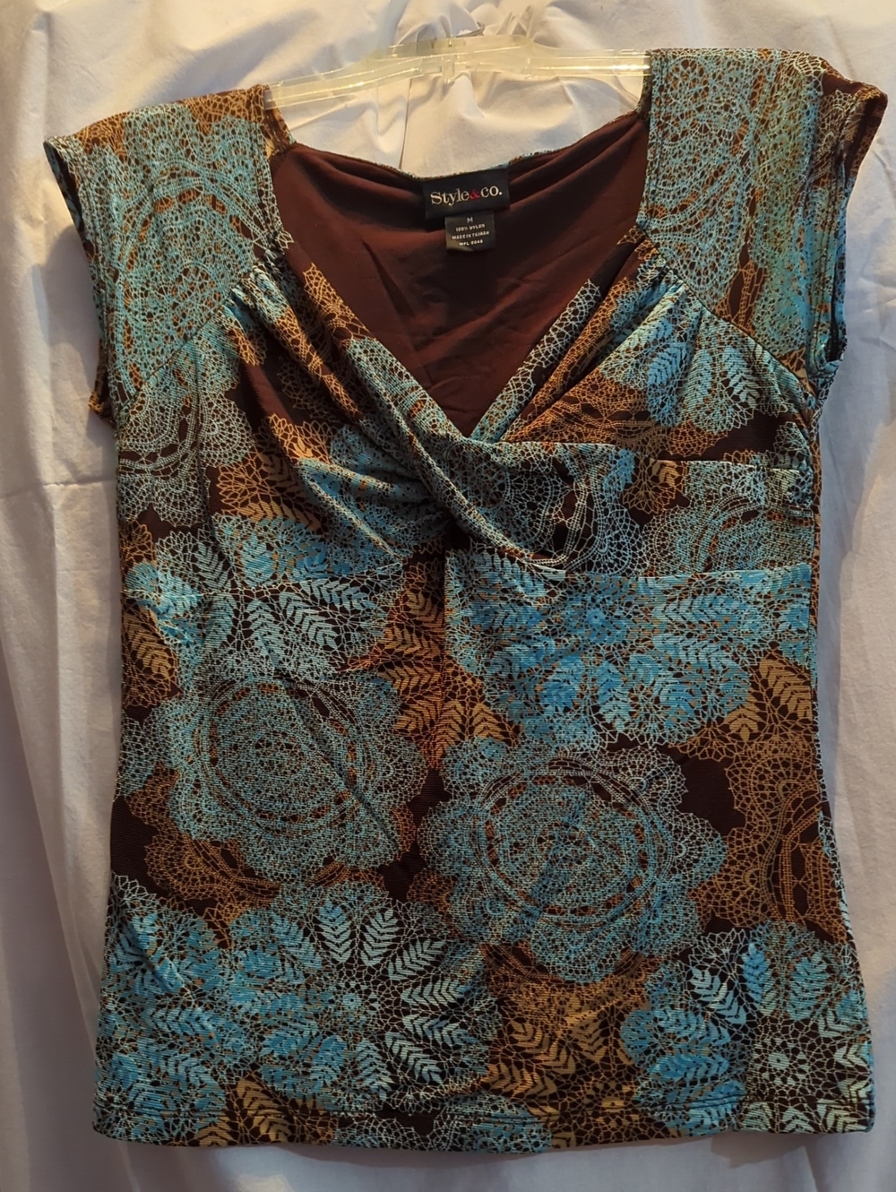 Style & Co., Women's Sz Medium Blouse Multicolor Floral Lined V-neck Casual Busi